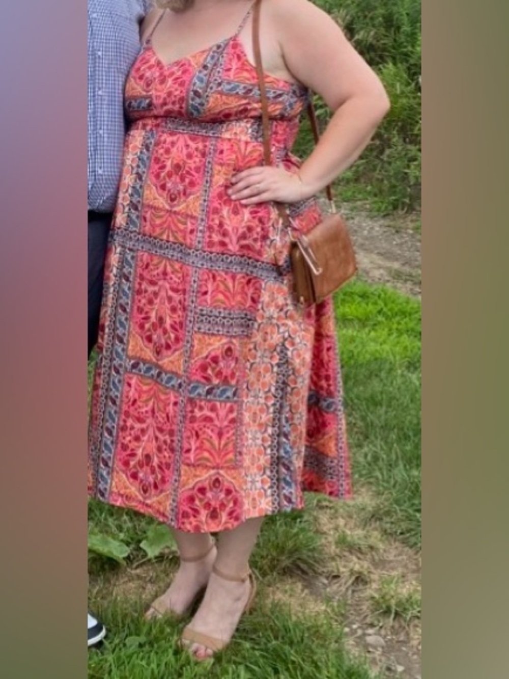 Old Navy Strapless Sundress in Coral and Teal Patchwork